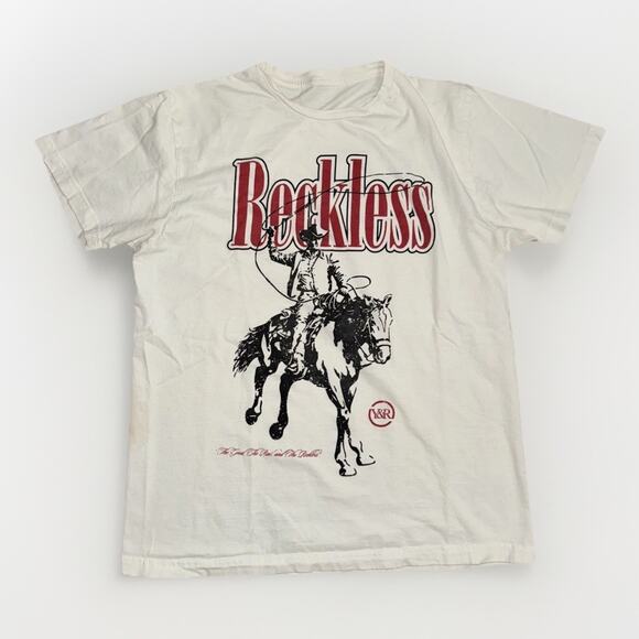 Young & Reckless Cowboy Graphic T-Shirt White Red Large 20x25 Streetwear Y&R - Picture 1 of 4